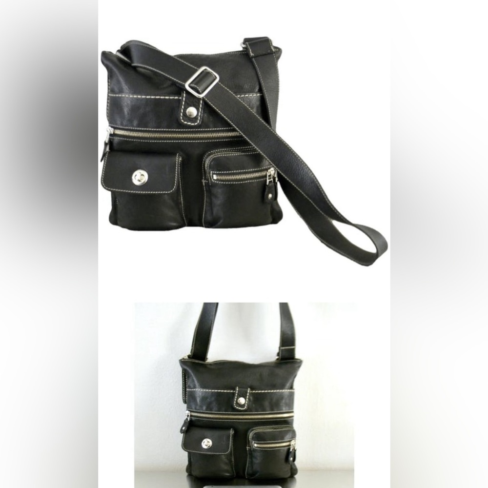 ROOTS 73 BLACK PRINCE Pebbled Leather Crossbody Shoulder Venetian Village Bag!